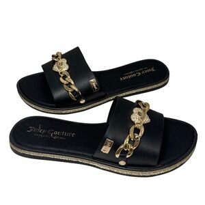 Juicy Couture Yizzy Rubber Slide Sandals Flip Flop Black/Gold  Size 7 New